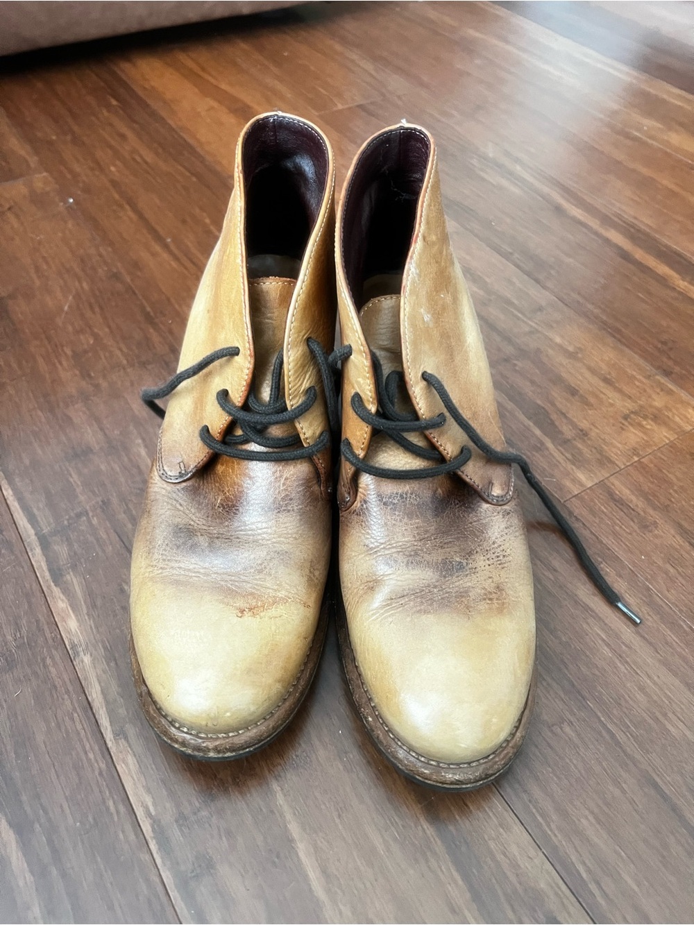 Patricia Nash Tan and Black Leather Ankle Boots